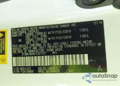 2015 Lexus Rx 350 F Sport from USA, damaged, VIN 2T2BK1BAXFC301707